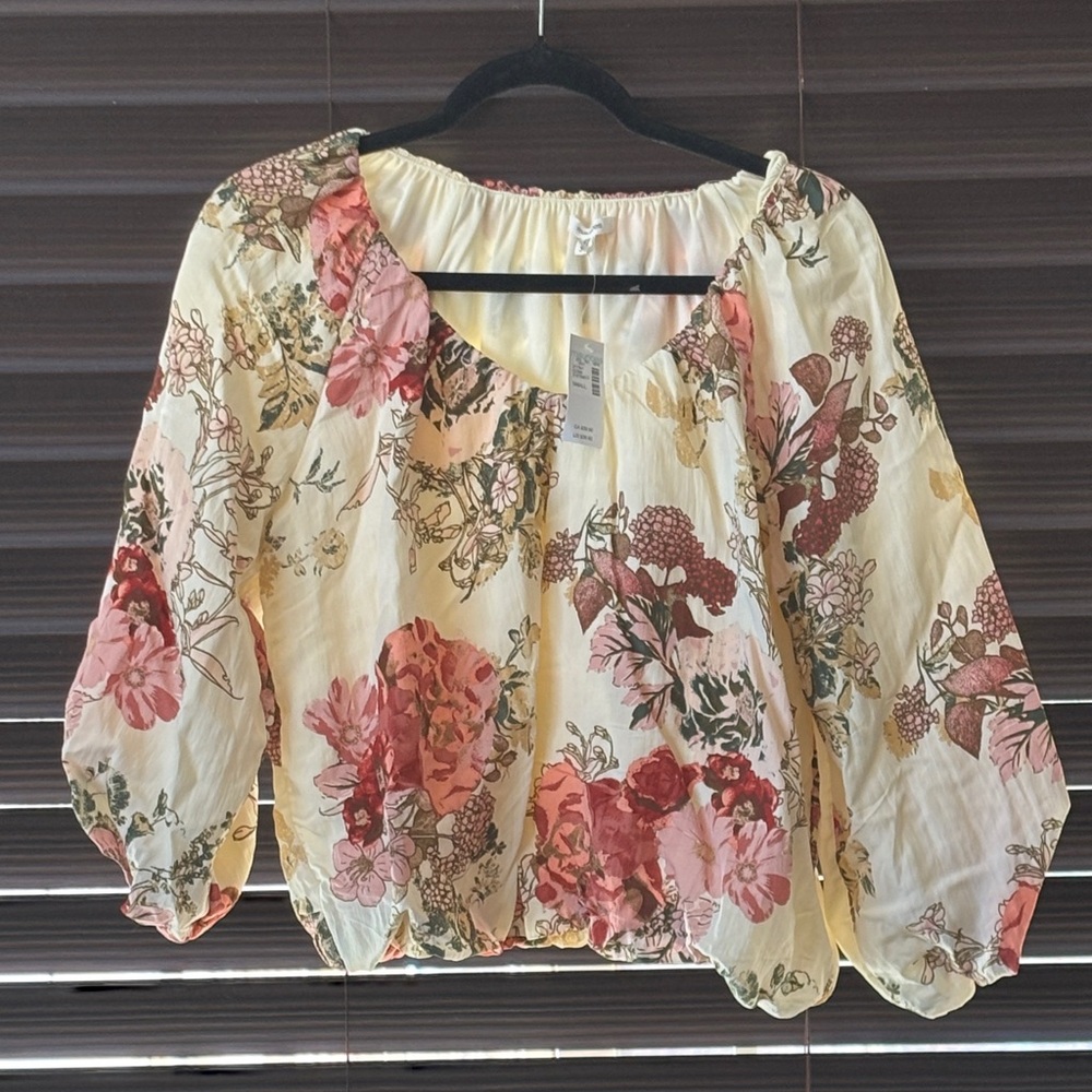 Maurices Floral Blouse - Cream and Pink